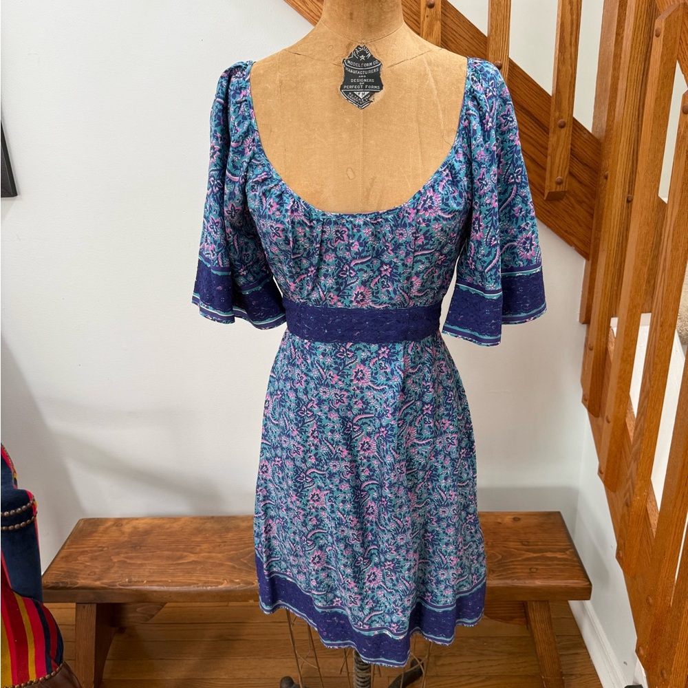 Betsey Johnson Blue and Pink Floral Silk Mini Dress